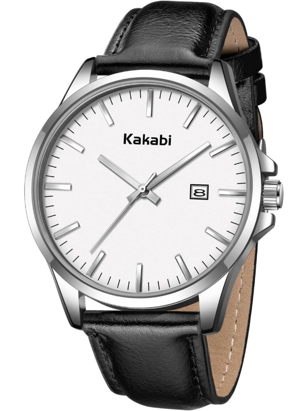 Kakabi Men's Black White Minimalist Leather Watch Classic Analog Quartz Fashion